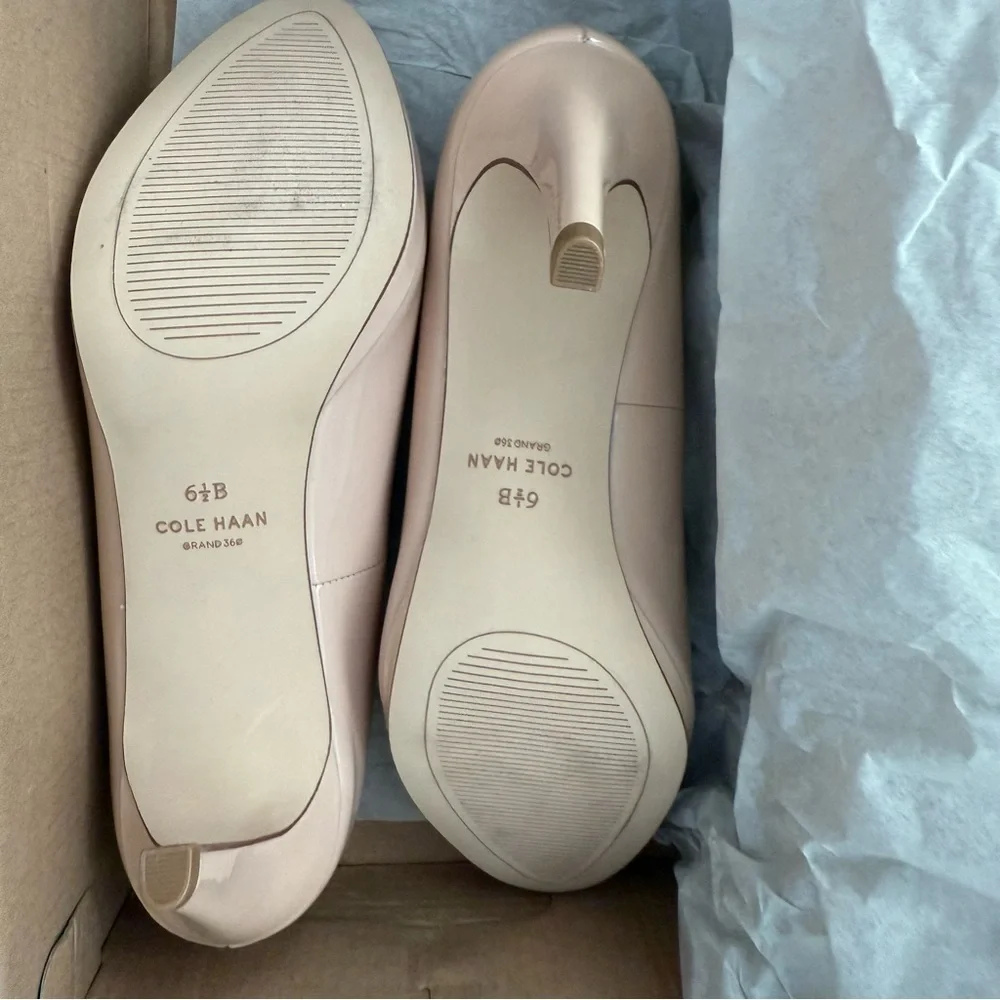 Cole Haan Dorado Platform Pump Blush Peep Toe Patent Leather Heels size 6.5